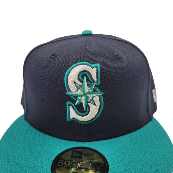 MLB New Era Seattle Mariners 7 1/2 Navy Blue/Teal Fitted Cap - Picture 2 of 9